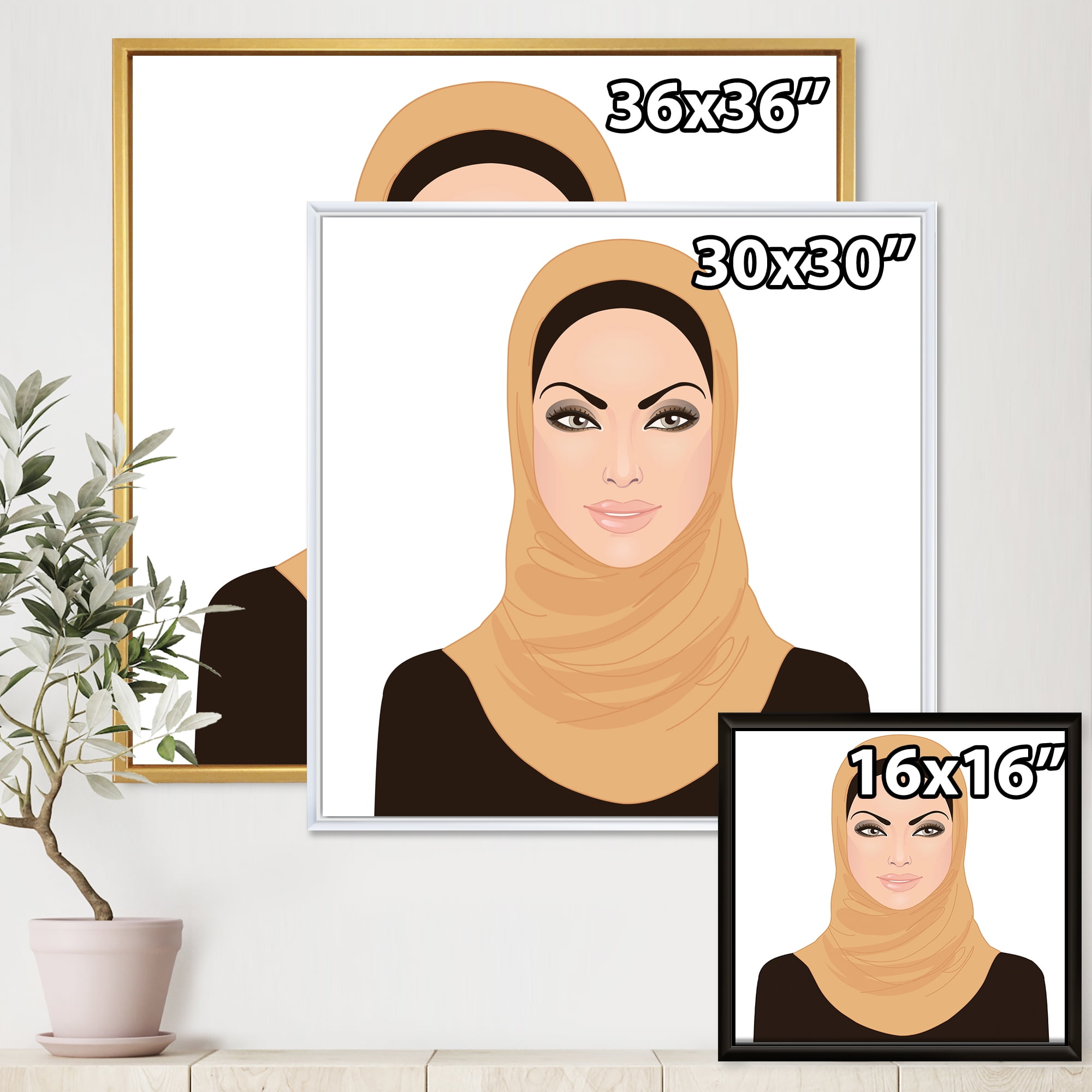 Designart 'Portrait of Muslim Girl In Traditional Hijab' Modern Framed Canvas Wall Art Print