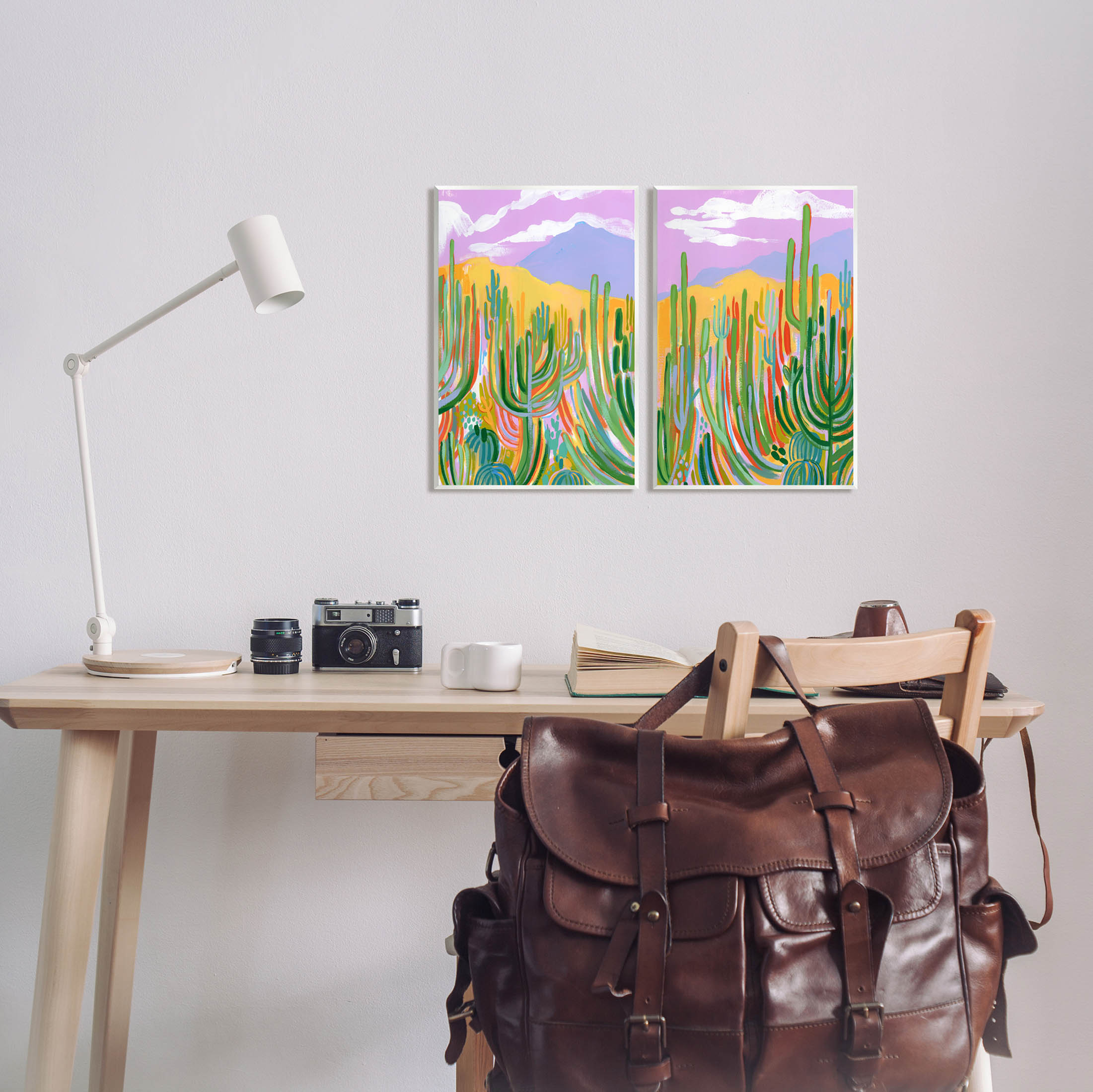 Stupell Industries Contemporary Cactus Desert Sky Painting Unframed Art Print Wall Art, Set of 2, Design by Laura Marr