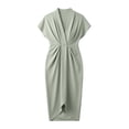 thumbnail image 7 of UAMVSH Women's Summer Midi Dress Short Sleeve V Neck Work Dress Split Front Flowy Ruched Dresses Business Casual Outfits, 7 of 7