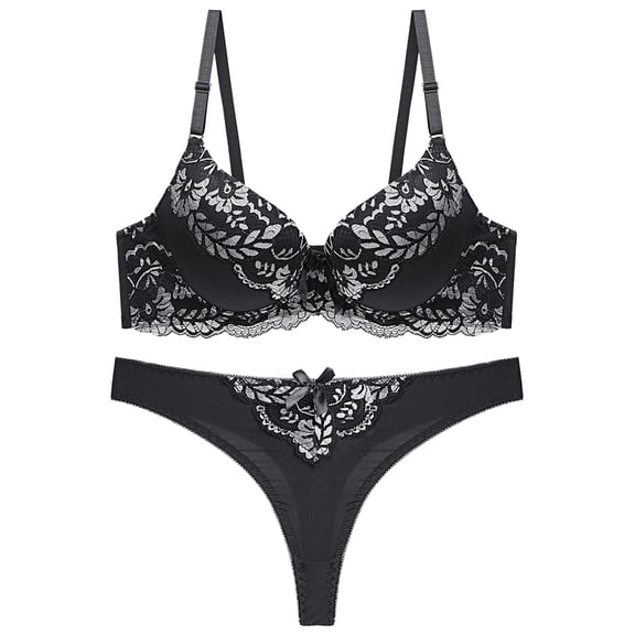 Levmjia Women Floral Lace Lingerie Set Wirefree Lace Adjustable Shoulder Straps Push Up Bra Thong Panties Soft Breathable Daily Honeymoon Romantic Bedroom Night Occasions