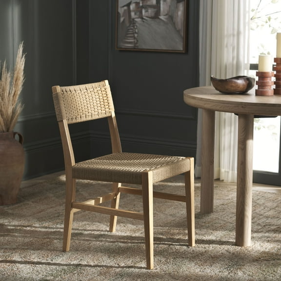 Safavieh Dutton Farmhouse Wood and Paper Cord Dining Side Chairs, Black / Natural