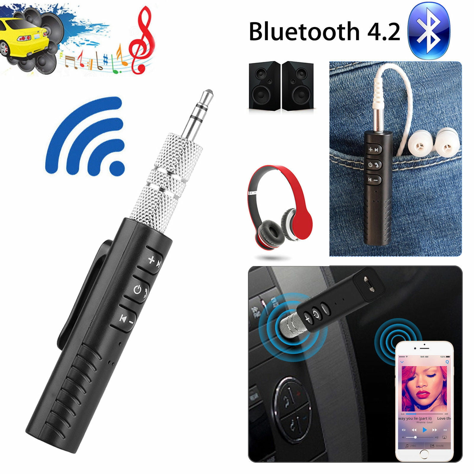 3.5mm Jack AUX Audio Receiver Adapter Mini Wireless Bluetooth Car Kit Hands free 