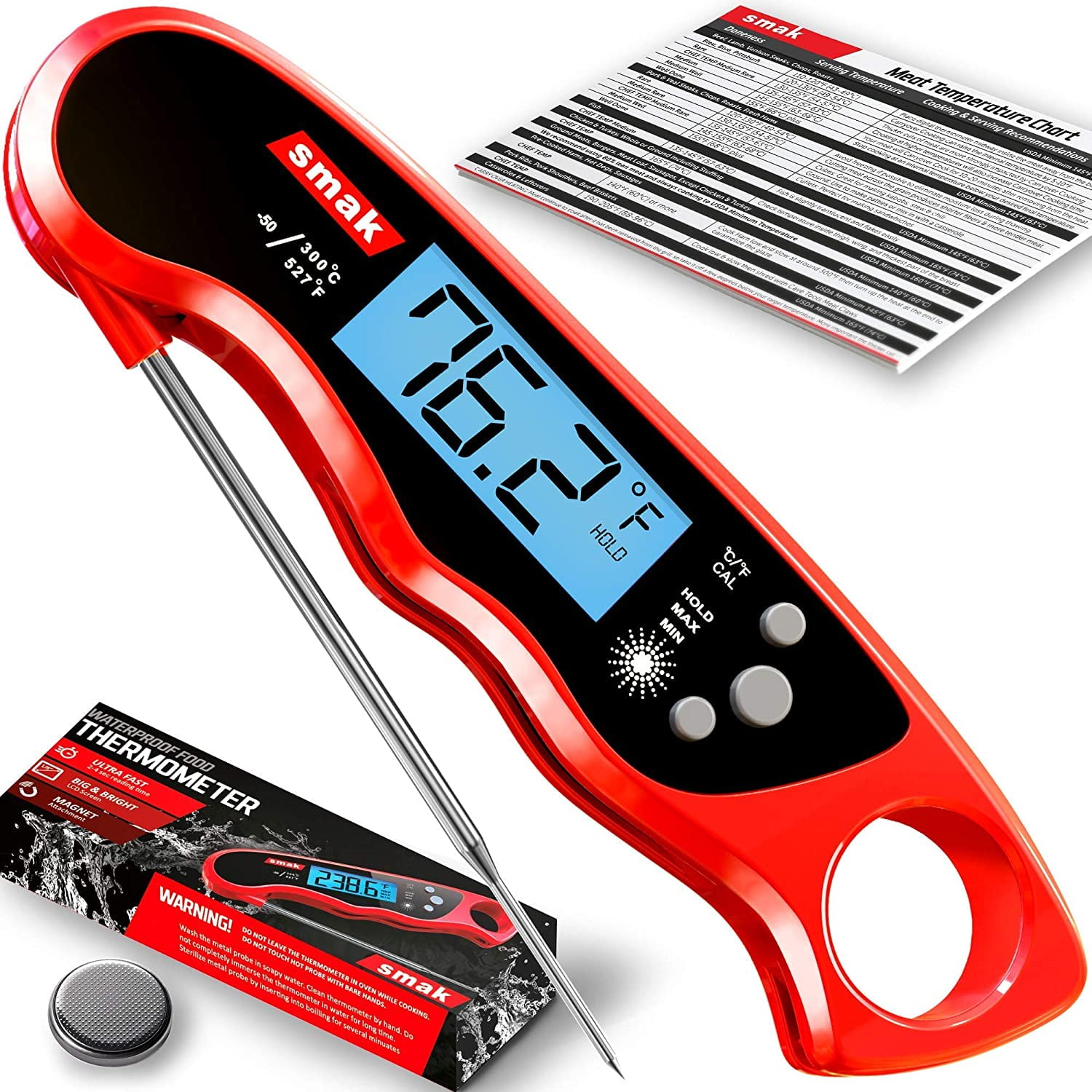 Digital Instant Read Meat Thermometer Smak Waterproof Kitchen Food