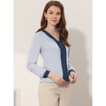 thumbnail image 3 of Blusa Allegra K de Color de Contraste frontal plisado con Cuello Dividido para Mujer Azul M, 3 of 5