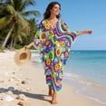 thumbnail image 5 of Xixirimido Vibrant Hippie Flower Print Women’s Plus Size Beach Kaftan Dress V-Neck Batwing Sleeve Swimsuit Cover Up Flowy Caftan Dress for Pool, Cruise & Resort Wear, 5 of 7
