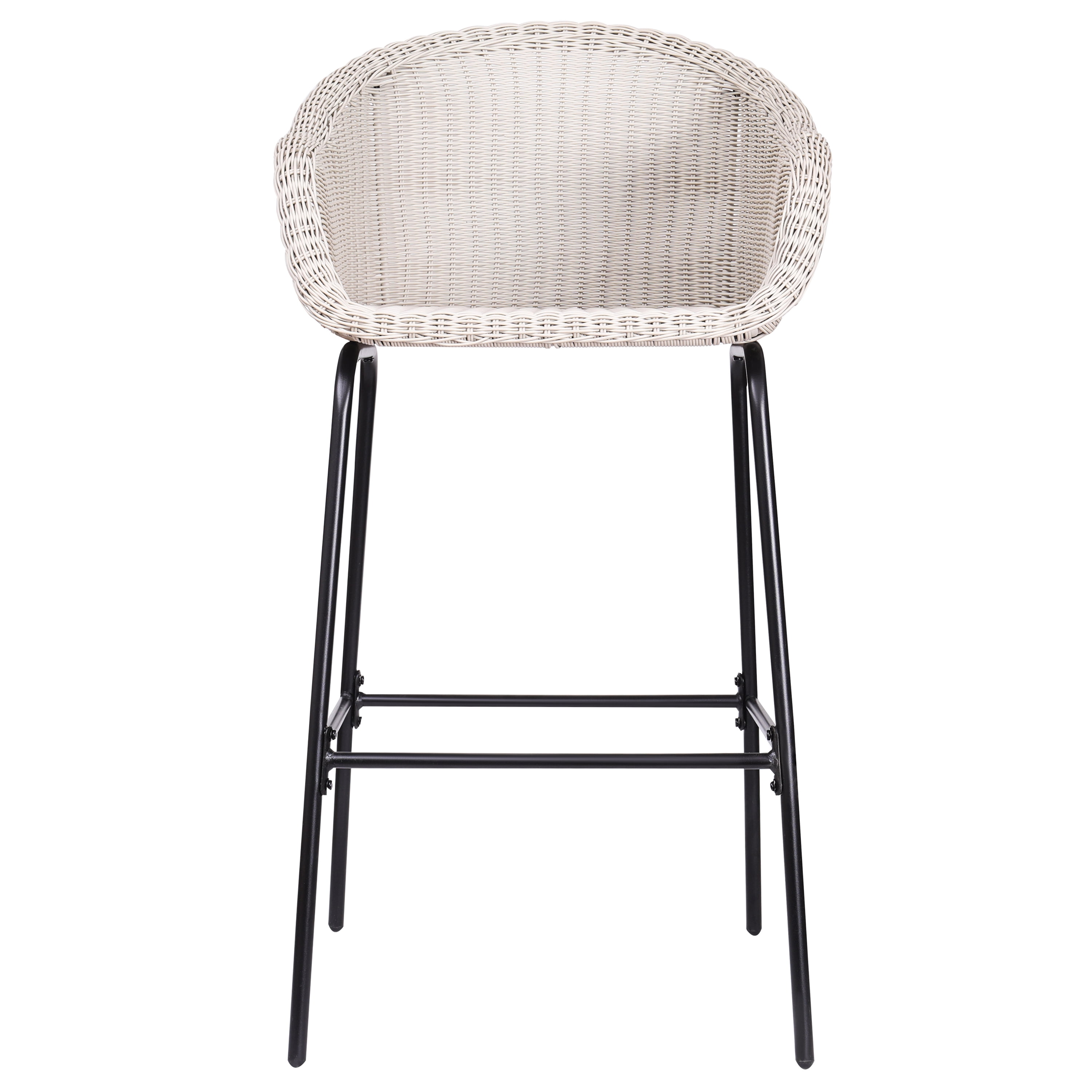 Outdoor Metal Faux Wicker Barstools Set of 2 for Patio Bar Deck, Light Gray