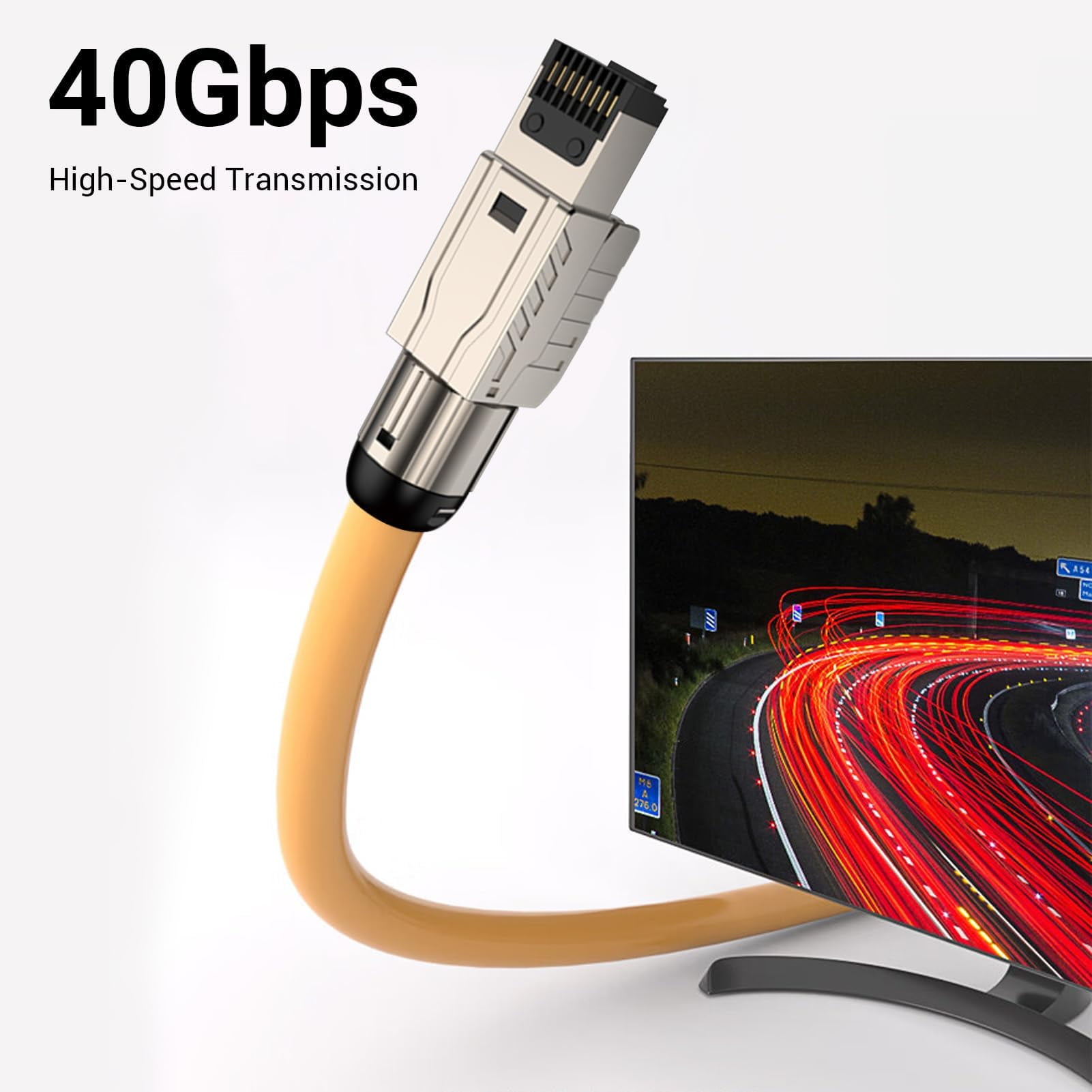 Cat8 Ethernet Patch Cable S/FTP 23AWG Double Shielded Solid Cable | 2000MHz 2GHz 40Gbps | 5th-Gen Ethernet LAN Network 40G Structure Wires | 3 M (10ft)