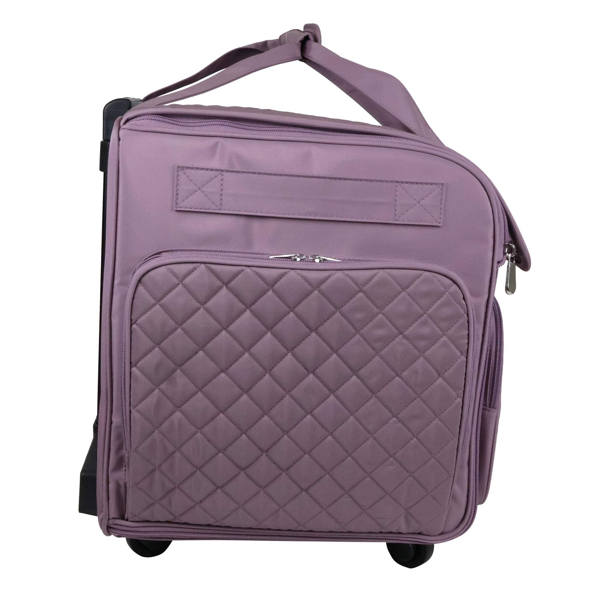Everything Mary XXL 4 Wheel Collapsible Rolling Sewing Machine Storage Case, Purple Quilted