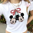thumbnail image 2 of Coquette Bow Cherry Mickey Minnie Disney Baby Tee Crop Top, Girly aesthetic Disney Girl Trip Shirt Walt Disney World Disneyland Gift for Her, 2 of 6