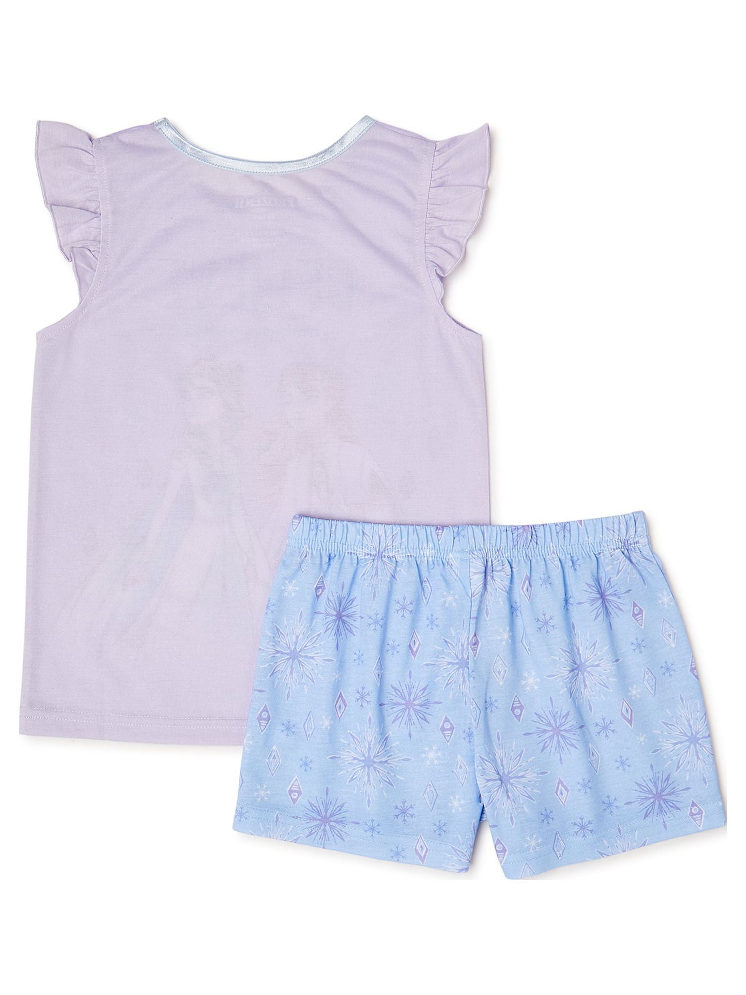 Disney Frozen 2 Girls Ruffle Short Sleeve Top and Shorts, Classic 2-Piece Pajama Set, Sizes 4-10