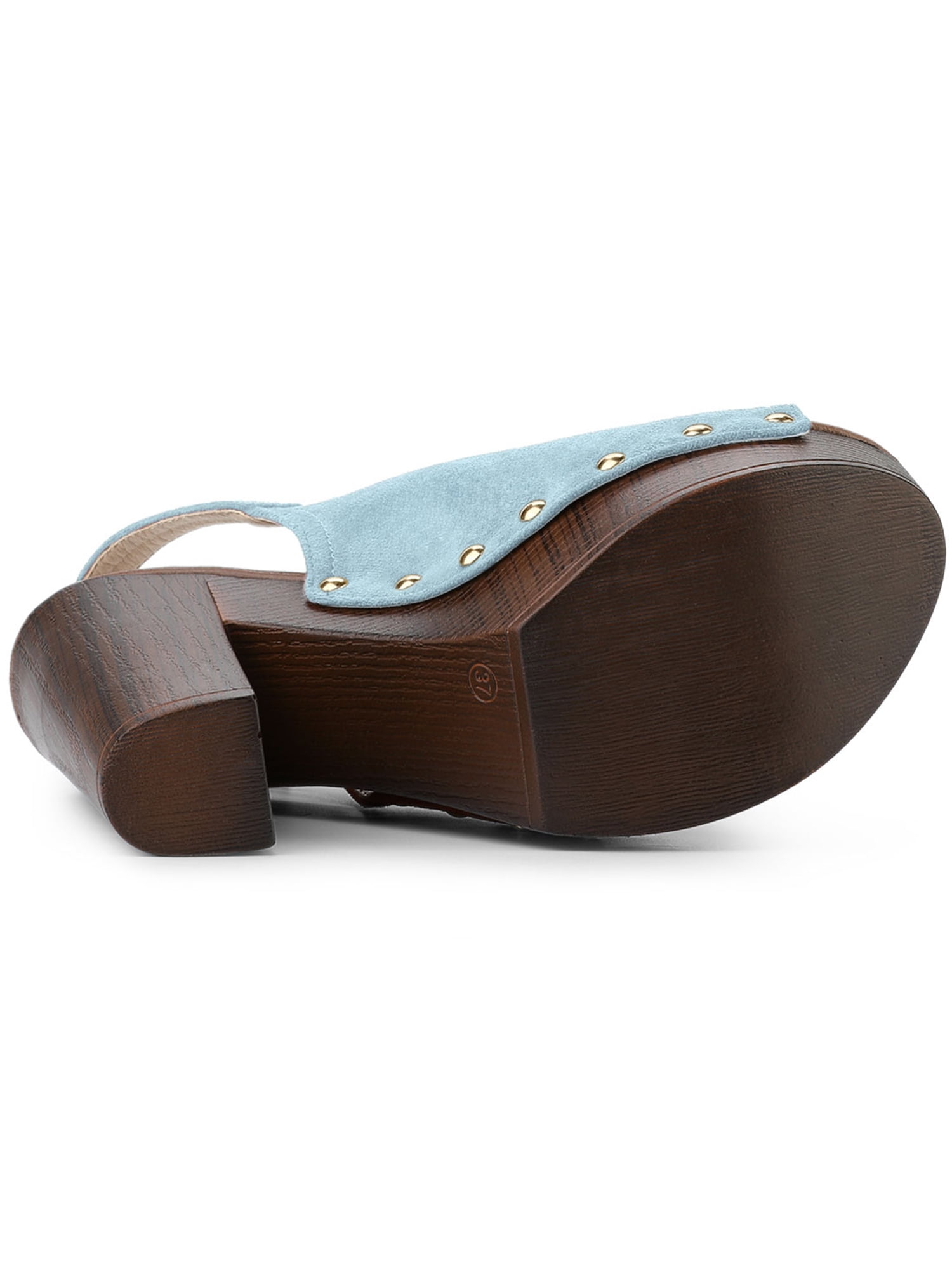 DARING DIVA Women's Slingback Platform Chunky Heel Sandals Blue 10