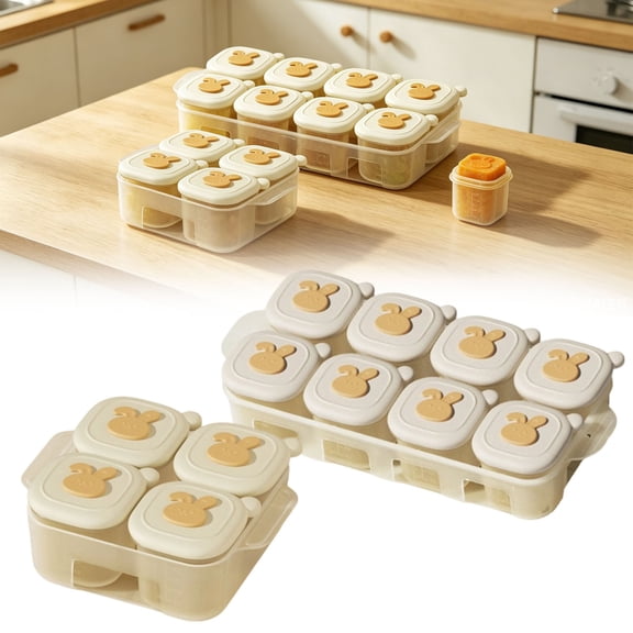 CHENjy Silicone Baby Food Freezer Tray with Lid, 4 Compartment Ice Tray for Homemade Purees and Breastmilk Storage, Leakproof Silicone Mold with Measurement Marks, 5.11 x 4.52 in