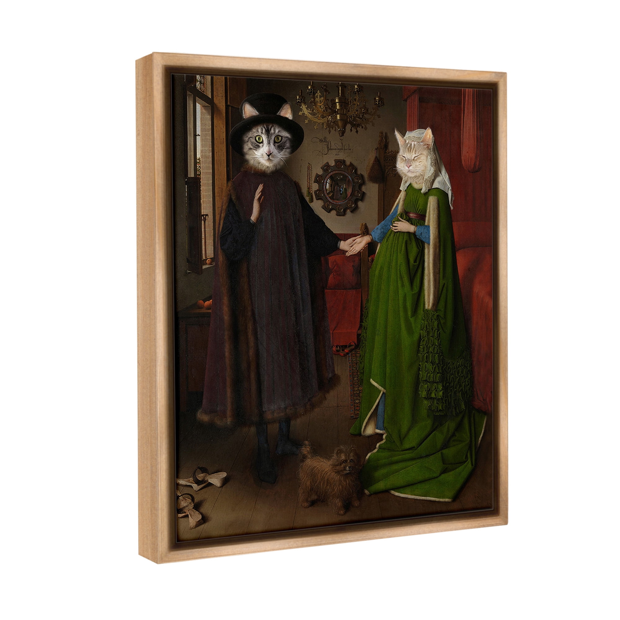 Stupell Industries Classic Painting with Cats Animals & Insects Painting Brown Floater Framed Canvas Art Print Wall Art, 17 x 21
