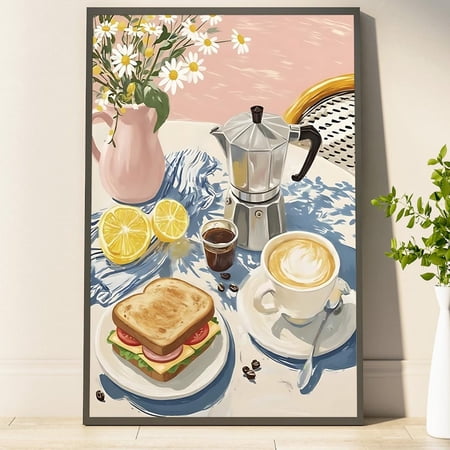 French Cafe Breakfast Coffee Croissant Wall Art Decor Unframed Paper Print