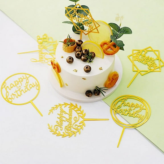 Balsa Circle 6 Gold Assorted Acrylic Happy Birthday Cake Toppers Party Accessories Decorations