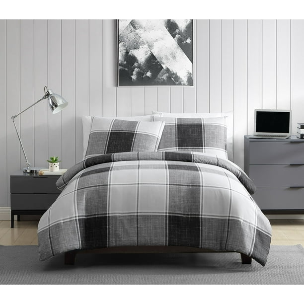 VCNY Home Brent Grey Plaid Duvet Cover Set, Full/Queen, Neutral