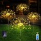 thumbnail image 1 of Luces solares para exteriores, luces de jardín blancas cálidas, paquete de 4 luces de fuegos artificiales con 120 luces LED Starburst, 8 modos de luces de hadas con control remoto, 1 of 5