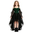 thumbnail image 2 of HCBY Girls Gothic Dress Halloween Party Dress Cold Shoulder Lace Up Front High Low Hem Medieval Mesh Sleeve for Kids, 2 of 7