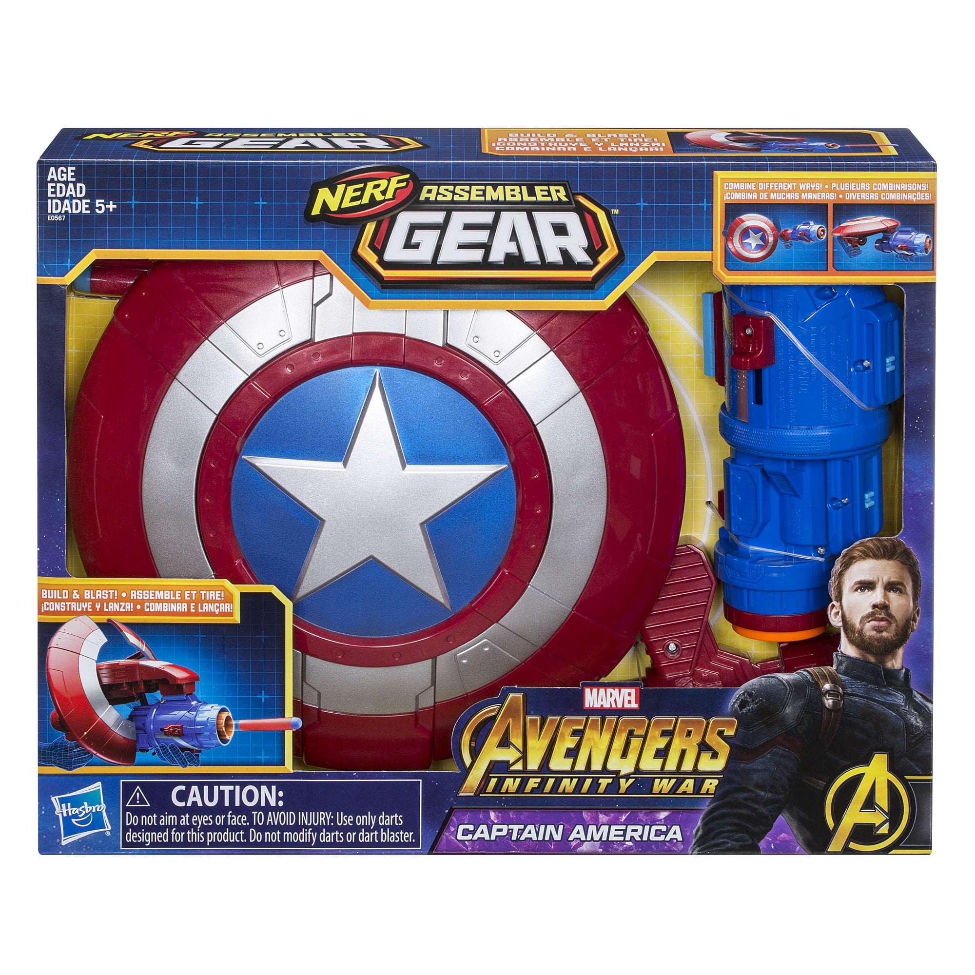 Lançador Nerf Assembler Gear Capitao America Hasbro E3355 em