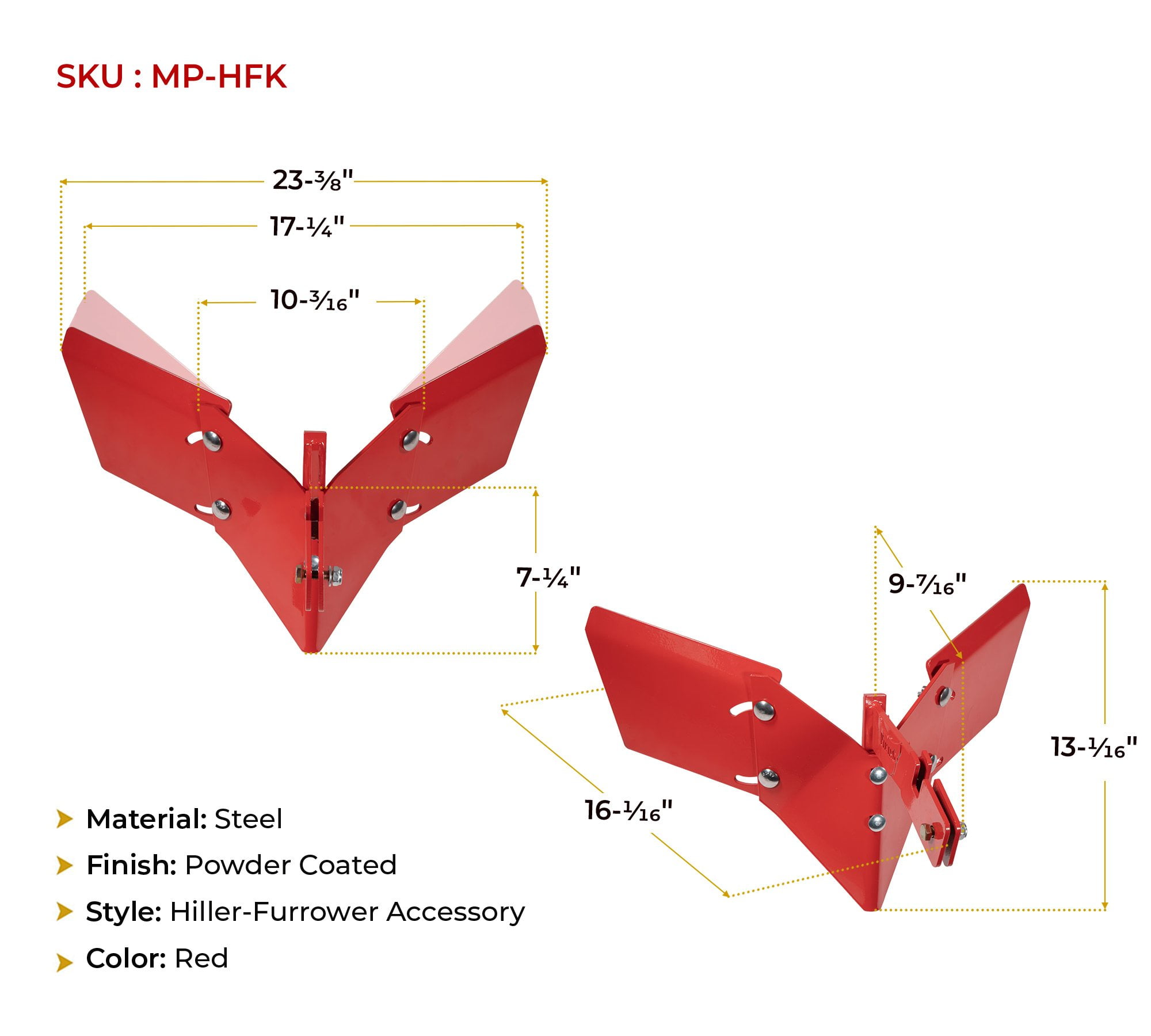 15683 Hiller-Furrower Attachment for Rear Tine Tillers, Adjustable Wing, Three Kinds of Connection, Garden Tiller for Large and Small Areas of Land Cultivation & Clean Lands