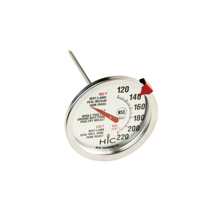 HIC Roasting Meat Poultry Ham Turkey Grill Thermometer, Oven Safe, Large 2-Inch Easy-Read Face, Stainless Steel Stem and