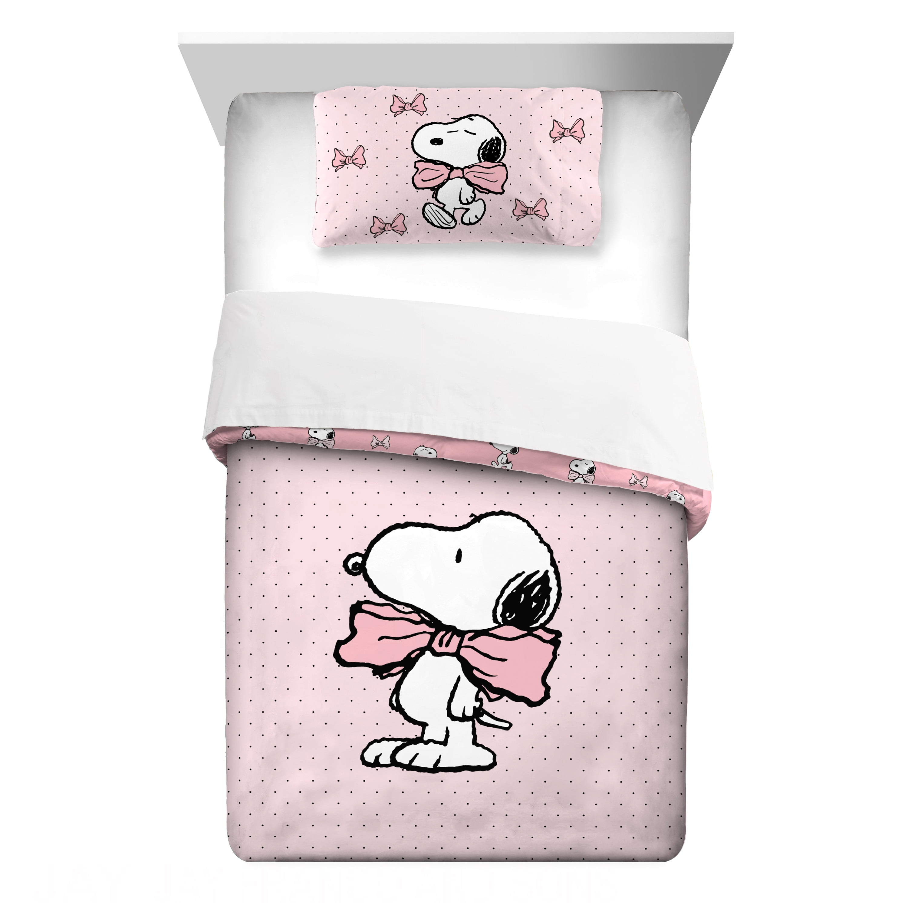 Peanuts Snoopy Pink Coquette Reversible Comforter and Pillowcase set, Twin/full