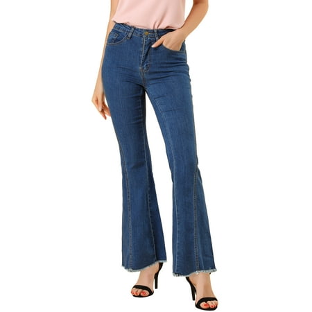 Unique Bargains Womens Flare Denim Pants High Waist Stretch Bell Bottoms Jeans