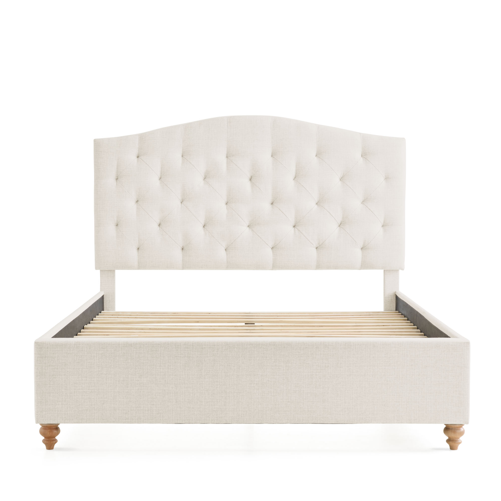 My Texas House Anna Upholstered Diamond Tufted Platform Bed, Queen, Oat