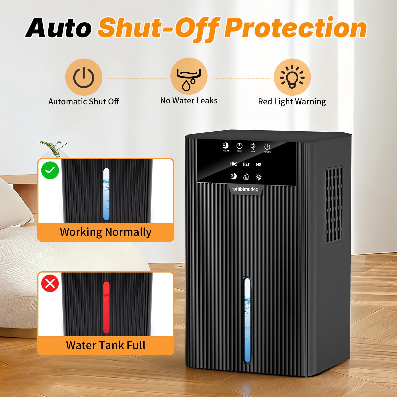 Dehumidifiers for Home, 75 OZ Dehumidifier for Room with 7 Color Night Light,Auto Shut Off, Sleep Mode,24H Timer (800 sq. ft) Black