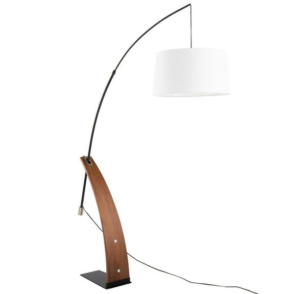 LumiSource Walnut Wood, Black Metal, White Linen Robyn Floor Lamp