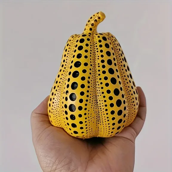 1pc Versatile Yellow Pumpkin Sculpture With Polka Dots - Resin Art For Home & Office Decor, Indoor/Outdoor Display
