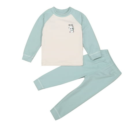 

Baby Pajamas Long Sleeve Cartoon Print Crewneck Pullover Tops Long Pants Set Warm Homewear Clothes Girls Sleepwear Green 110(3 Years-4 Years)