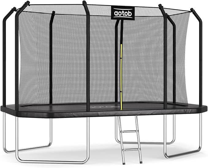 AOTOB 14x8ft Large Rectangle Trampoline for Kids and Adults,Big Outdoor Trampoline with Enclosure Net - Supports Up to 440 lbs,Birthday Party Gifts,Black