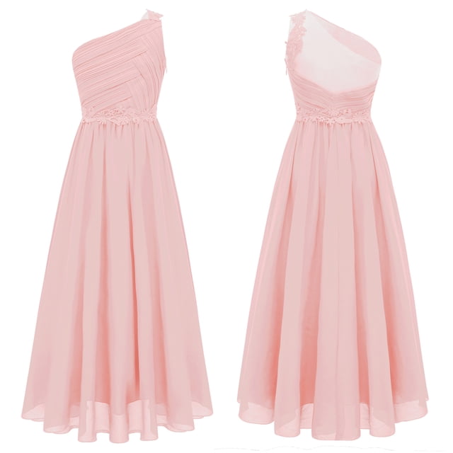 Alvivi Robe de Demoiselle d'Honneur pour Enfants, Fille de Fleurs, Chiffon Froncé, Mariage Fête, Concours, Anniversaire, une Épaule, Robe de Bal, Rose, 12