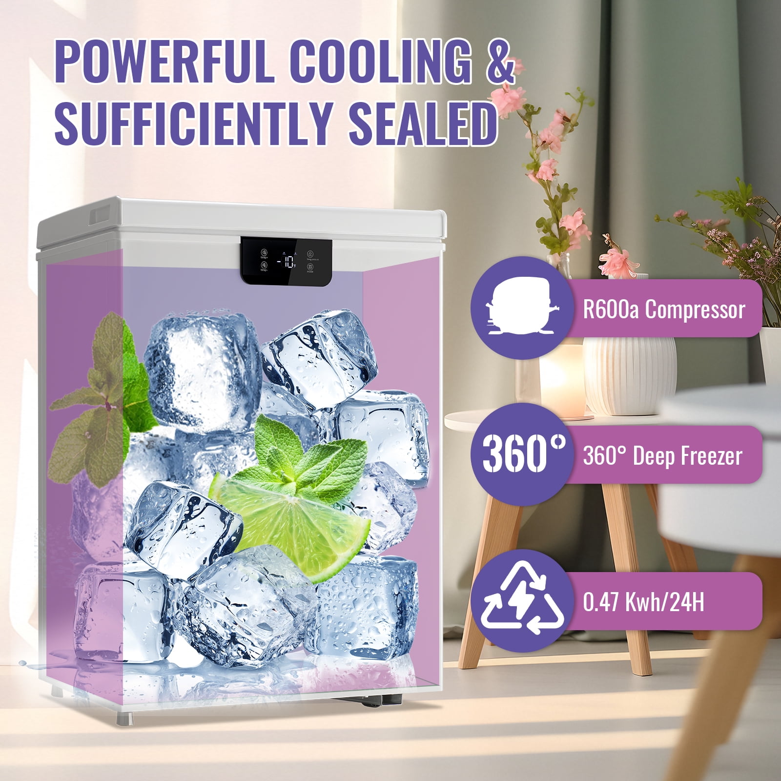 TACOOL Chest Freezer 4.5 Cu.ft Electronic Temperature Control Digital Display with 2 Removable Basket Small Mini Deep Freezer Top Open Door White