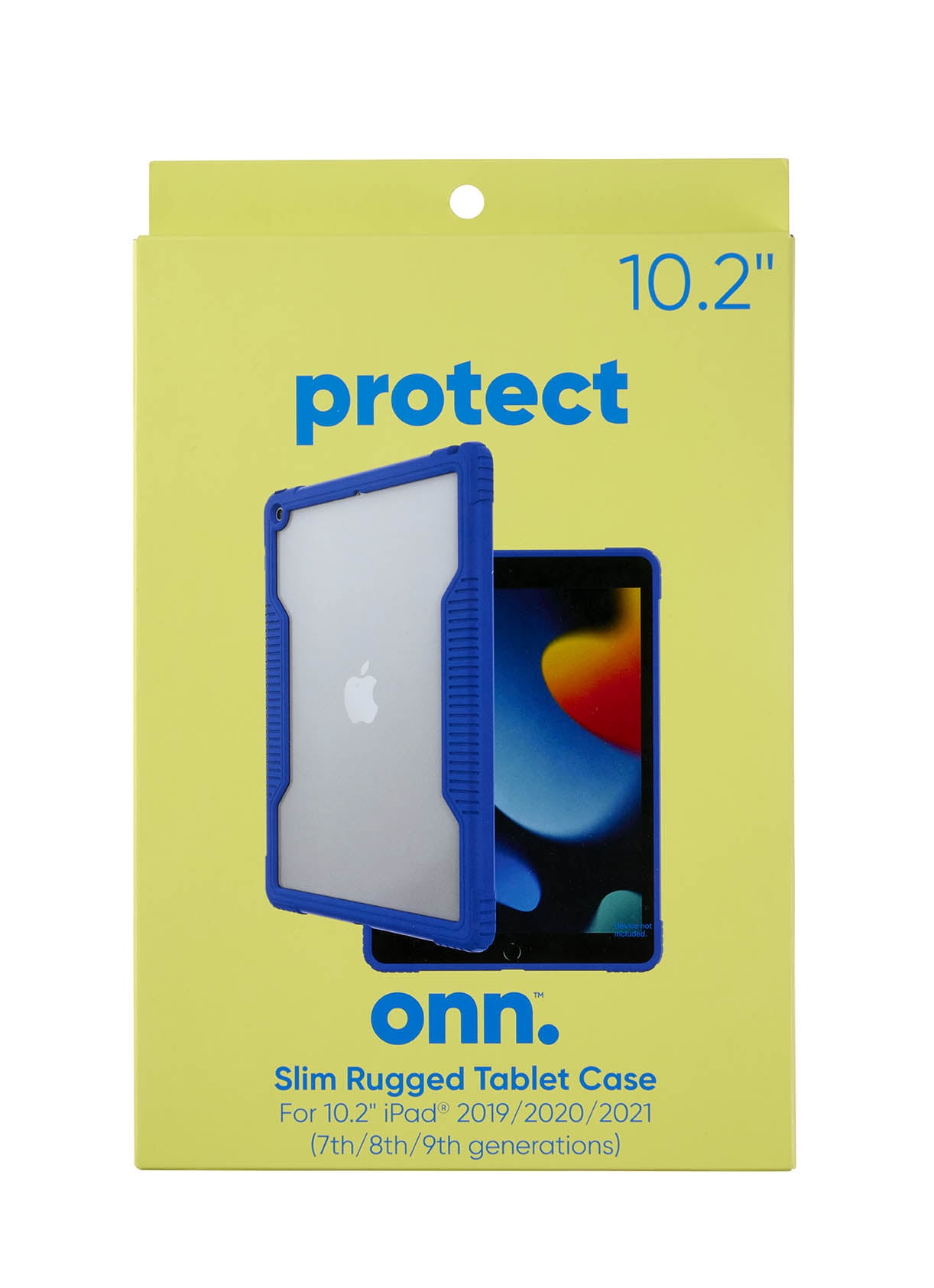 onn. Slim Rugged Tablet Case for iPad (7th, 8th, 9th generation) - Blue/Clear