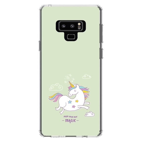 DistinctInk Clear Shockproof Hybrid Case for Samsung Galaxy Note 9 - TPU Bumper, Acrylic Back, Tempered Glass Screen Protector - Unicorn - Make Your Own Magic