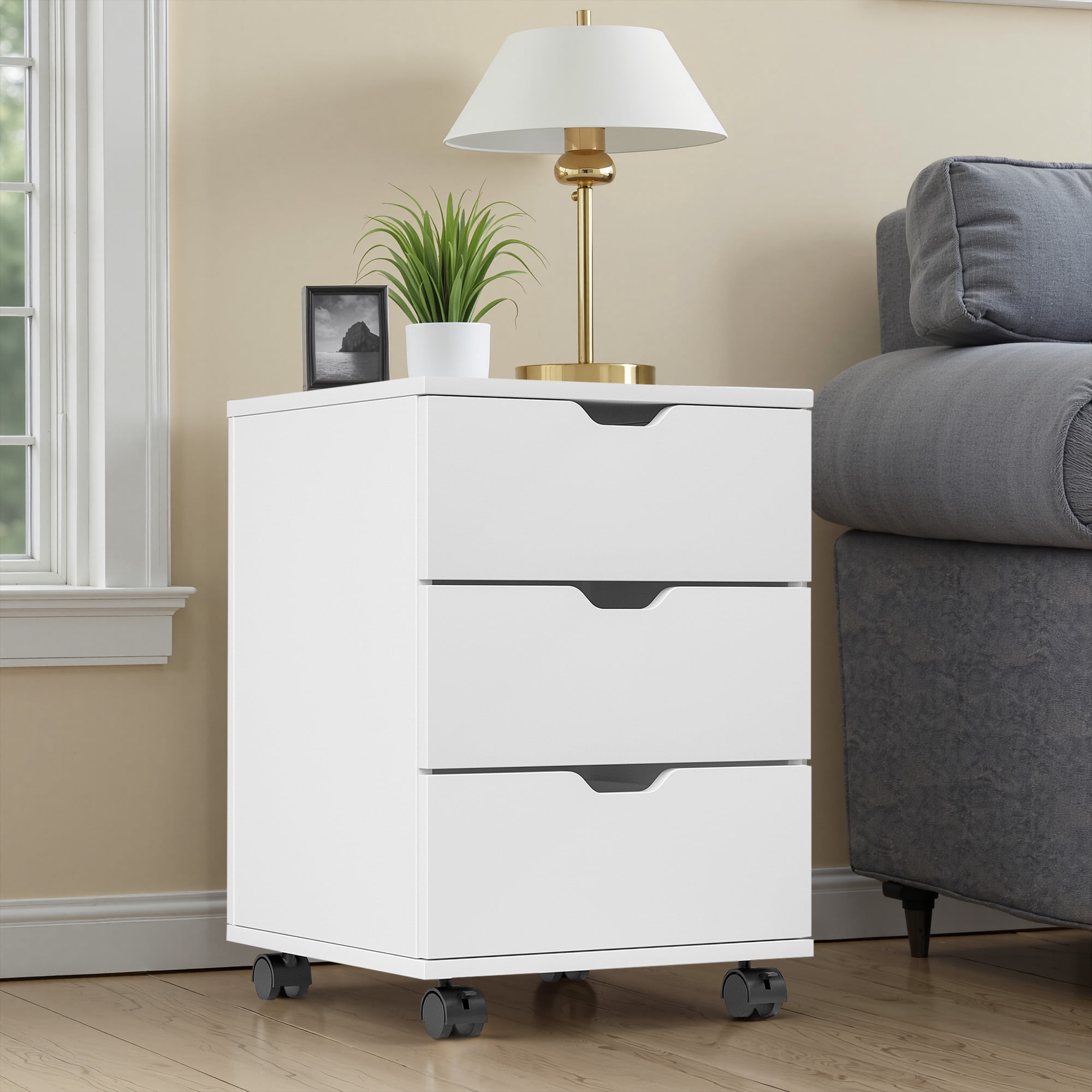 MAYEERTY 3-Drawer Vertical Wood Filing Cabinet with Casters for Home Office, White, Non-Assembled