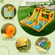 INFLATEFLY 13-in-1 Inflatable Water Slide Park for Backyard, Kids Heavy-Duty Bounce House with Double Slides, Splash Pool, Climbing Wall, 2 Water Cannons, Basketball Hoop