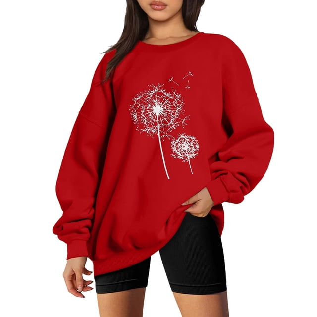 Gibobby Sudaderas para mujer Suéter holgado de otoño e invierno para mujer, sin capucha con manga de hombro de Color sólido (Rojo, XXL)