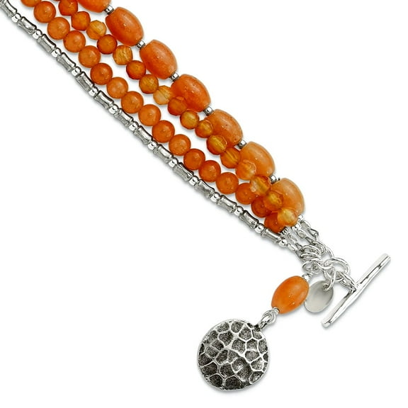 15.3mm 925 Sterling Silver Oxidized Aventurine Carnelian 4-strand Bracelet 8 Inch Strand Bracelet for Women