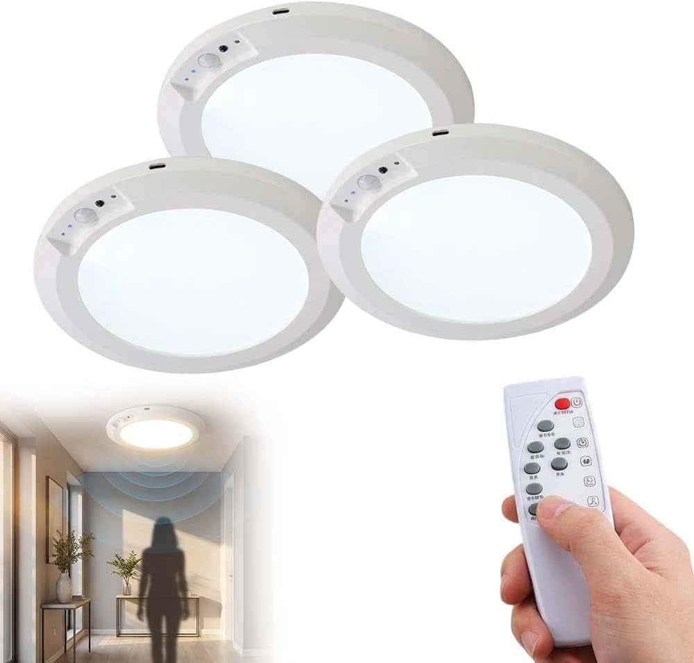 2026 New Rechargeable Motion Sensor Ceiling Light with Remote, Magnetic Ceiling Light, 3 CCT Dimmable & Magnetic Mount, for Shower Closet Hallway, Shed, Pantry (2PCS)