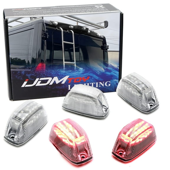 5pc Set Semi-Clear Lens Super Red Full LED Rear Cab Roof Clearance Marker Lamps For 2014-23 Dodge RAM ProMaster 1500 2500 3500 Cargo RV Van