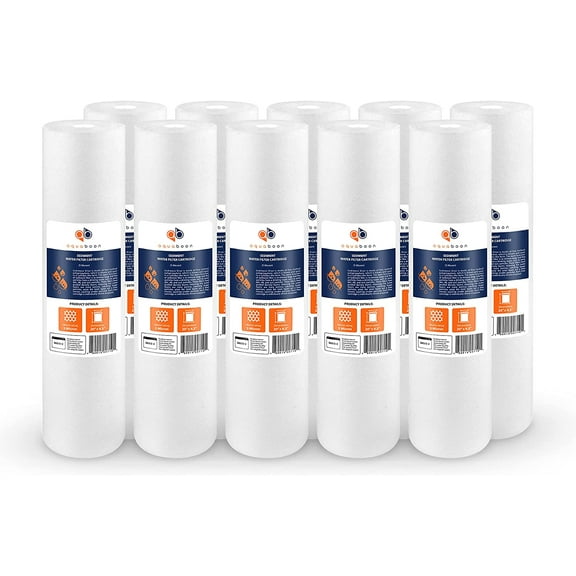 Aquaboon 10-Pack of 5 Micron 20" Sediment Water Filter Replacement Cartridge | Whole House Sediment Filtration | Compatible with AP810-2, SDC-45-2005, FPMB5-20, P5-20, FP25B, 155358-43