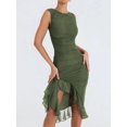 thumbnail image 2 of LS Mozision Elegant Ruffle Ruched Midi Dress For Women Robe Summer New Backless Sleeveless Irregular Club Party Sexy Dress Vestido, 2 of 7