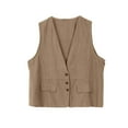 thumbnail image 2 of Lovskoo Women's Cotton Linen Sleeveless Vest Casual V Neck Button Down Blazer Waistcoat Jackets Khaki, 2 of 7