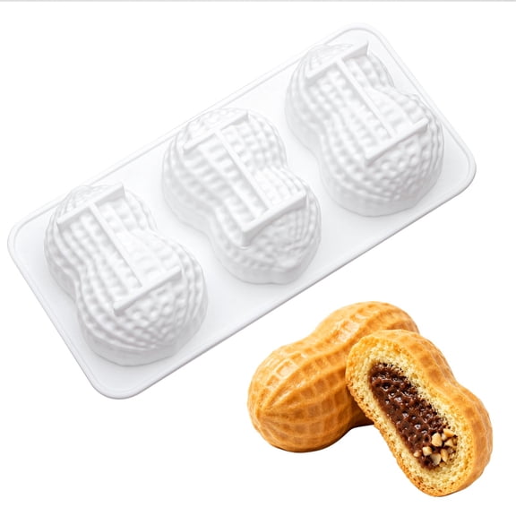 Peanut Shape Silicone Baking Mold 3 Cavity, Non-Stick Chocolate Candy Cake Mold, Flexible Easy Release Kitchen DIY Tray White Peanut