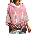 thumbnail image 2 of Women's Breast Cancer Awareness Hoodie in October We Wear Pink Shirts Drawstring Print 3/4 Sleeve Sweatshirts for Women, 2 of 7