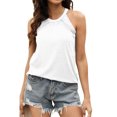 thumbnail image 3 of MESSUEN Spaghetti Strap Tank Top Halter Tops Crew Neck Camisole Women Summer Halter Tops Pleated Sleeveless Cami Shirts Tank Top Women Tops Summer Tops White M, 3 of 8