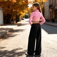 thumbnail image 6 of NAISIBABY Big Girls Pants, High Waist with Pockets Loose Straight Leg Kids Fashion Corduroy Pants Black 7T, 6 of 9